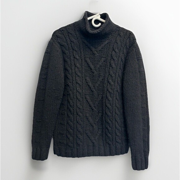 Express Black Cable Knit Chunky Sweater Fisherman Merino Wool Blend Sz M - Picture 1 of 7